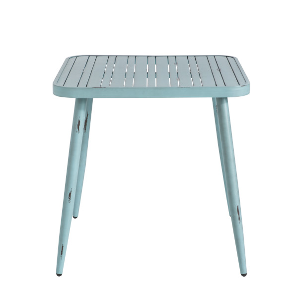 Table de jardin carrée en aluminium bleue 75cm